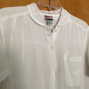 Vintage 80’s Crochet Lace Collar Blouse Oversized S